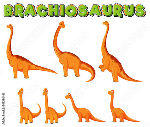 Set of cute brachiosaurus dinosaur characters