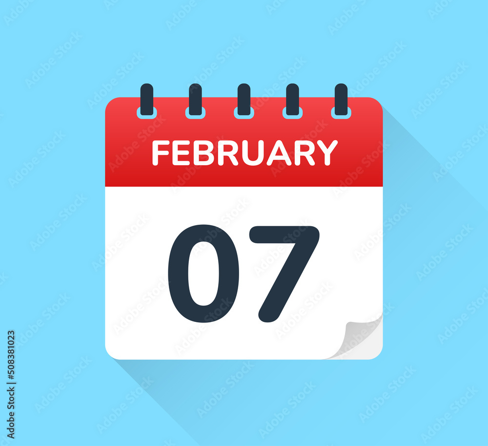 February 7. Vector flat design of daily calendar icon. Date and day of the year. February 7. Vector flat design of daily calendar icon. Date and day of the year.