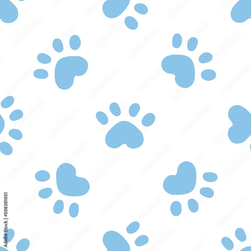 Blue cat seamless pattern. Meow and cat paws background vector illustration. Cute cartoon pastel character for nursery girl baby print. Blue cat seamless pattern. Meow and cat paws background vector illustration. Cute cartoon pastel character for nursery girl baby print.