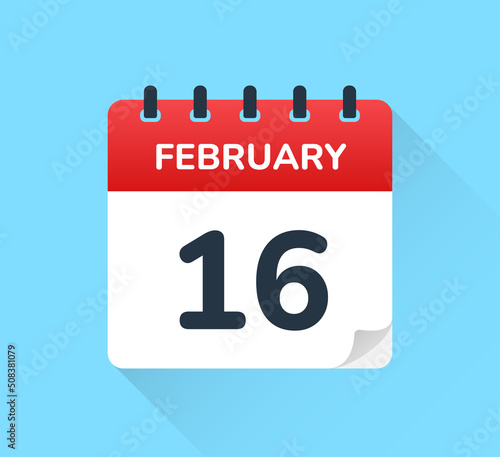 February 16 date on calendar vector icon