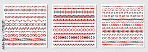 Set of traditional Ukrainian embroidery art, ethnic border ornament vyshyvanka