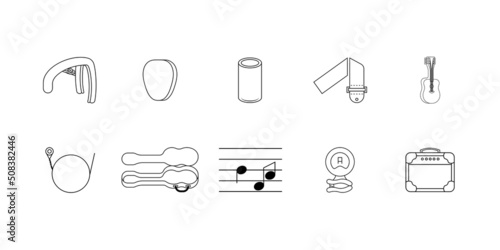 Guitar and accessories pictograms set vector illustration.