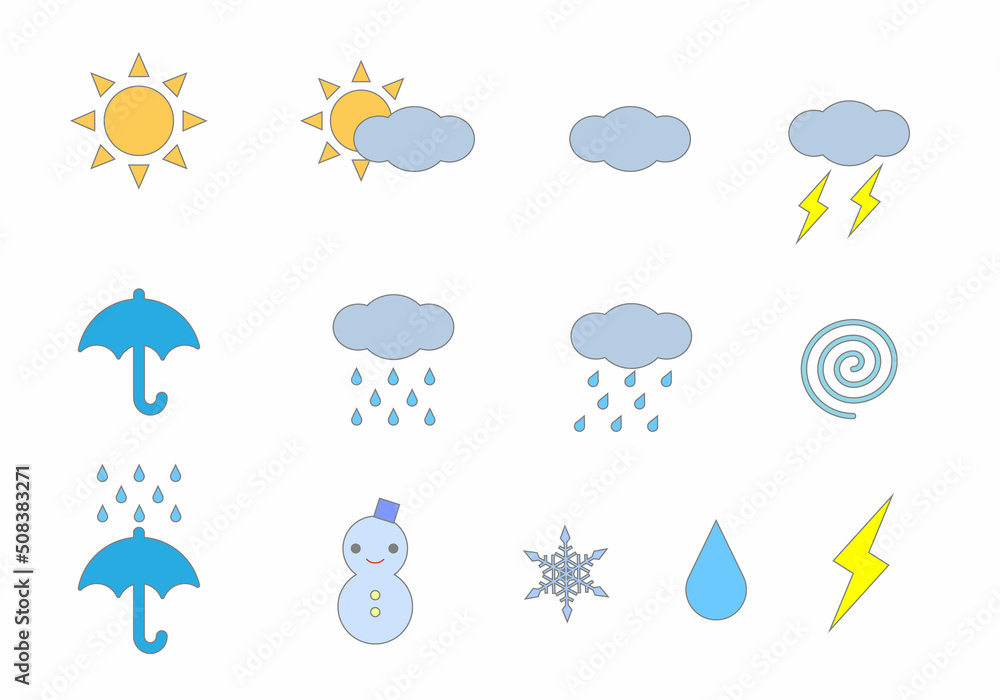 天気予報アイコン イラスト セット 主線あり 天気予報アイコン イラスト セット 主線あり