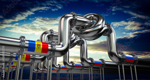 Oil or gas pipeline, flags of Moldova and Russia - 3D illustration
