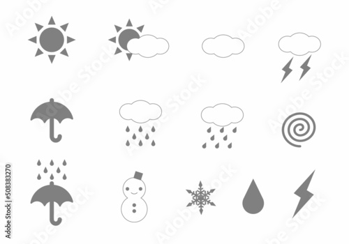 天気予報アイコン　モノクロ　イラスト　セット　ベクター