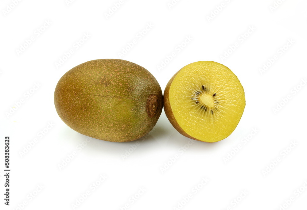 closeup peeled kiwi fruit on white background closeup peeled kiwi fruit on white background