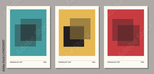 Set of minimal 20s geometric design poster, vector template