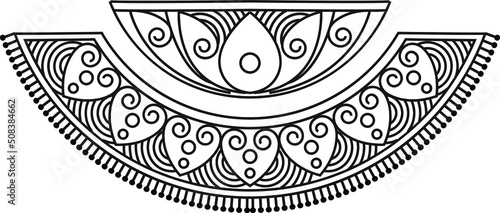 Indian Traditional and Cultural Rangoli, Alpona, Kolam, or Paisley vector line art. Bengal art India. for textile printing, logo, wallpaper