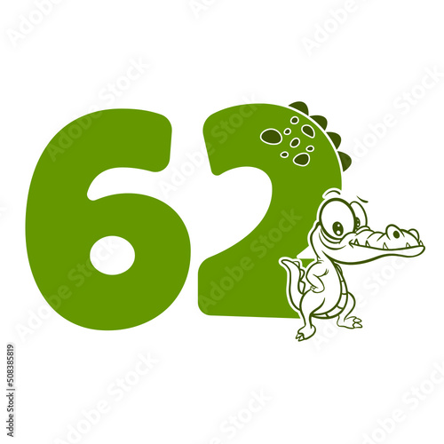 62, Number sixty two with crocodile cartoon character, Birthday Anniversary