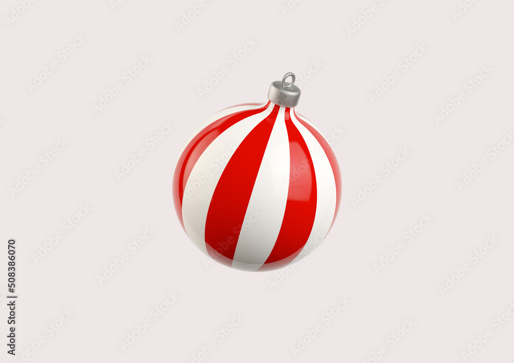 Christmas tree toy red and white color stripes 3d render