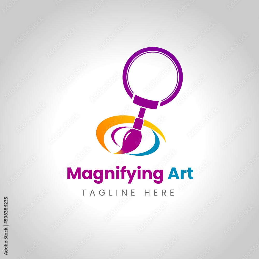 Creative logo with a combination of magnifying glass and brush Creative logo with a combination of magnifying glass and brush