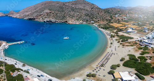 Aerial view of the beautiful Galissas beach at the west coast of Syros island, Cyclades, Greece photo