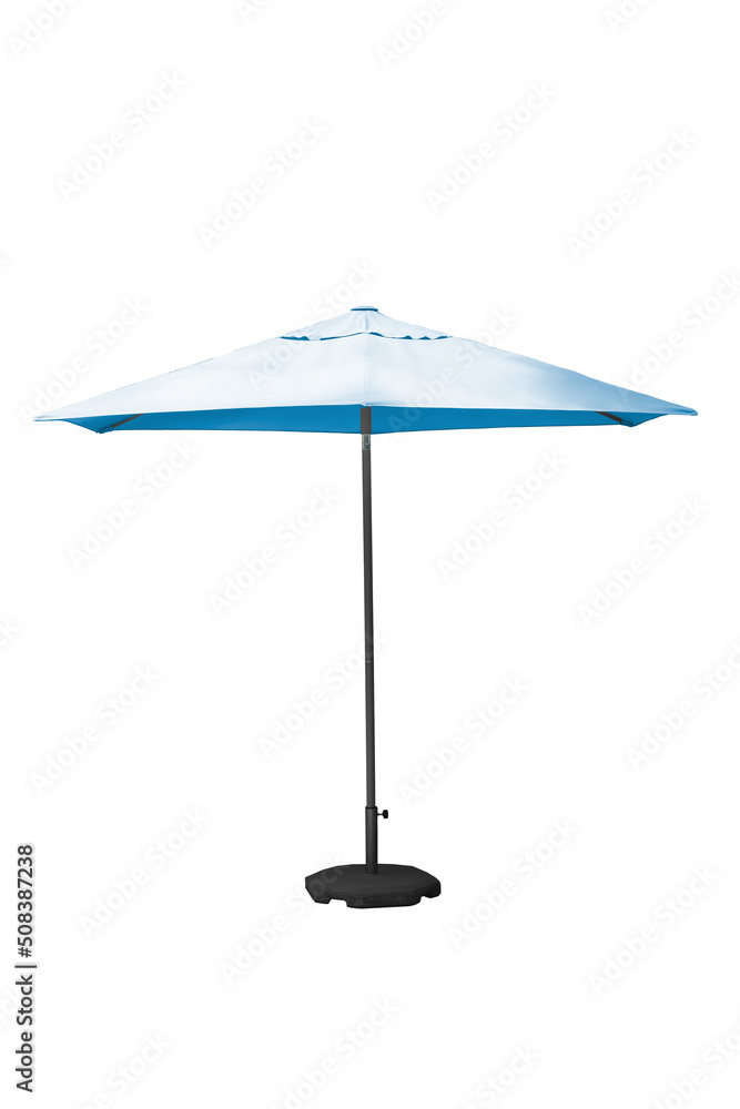 Cyan parasol umbrella with stand isolated on white background with clipping path Cyan parasol umbrella with stand isolated on white background with clipping path