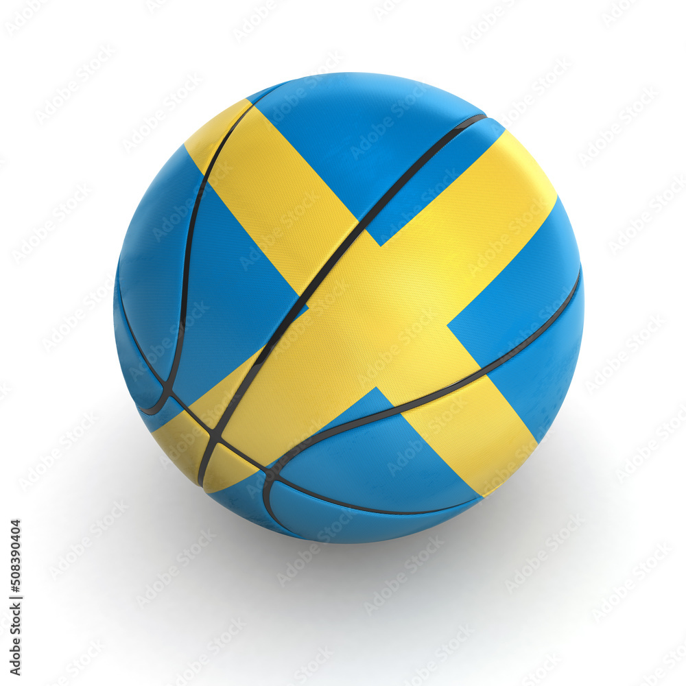 Basket Ball with Swedish Flag on White
