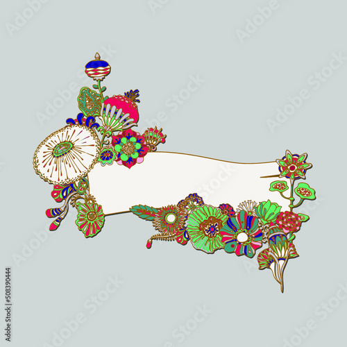 Flower frame. Banner with fantastic flowers. Floral design element. Beautiful summer background. Design template. with place for your text. Vector illustration