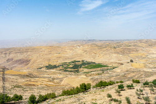 Muonth Nebo  Jordan - June 5 2019  Spectacular view of the Jordanian landscape from Mount Nebo