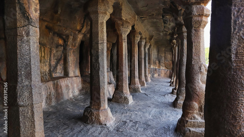 View Pancha Pandava Mandapa Pillars, Mahabalipuram, Tamilnadu, India photo