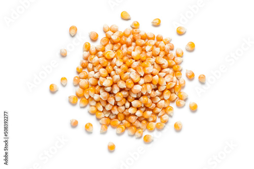 Canvas Print Pile of  dry corn seed isolated on white background
