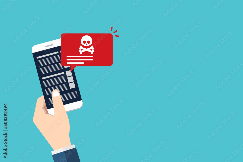 Malware , virus attack warning alert online on mobile cell phone, internet security threat. Malware , virus attack warning alert online on mobile cell phone, internet security threat.