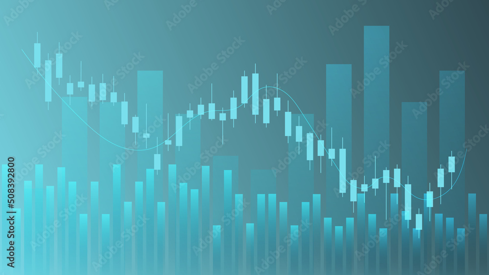 economy situation concept. Financial business statistics with bar graph and candlestick chart show stock market price and currency exchange on green background economy situation concept. Financial business statistics with bar graph and candlestick chart show stock market price and currency exchange on green background