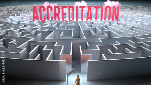 Accreditation and a challenging path that leads to it - confusion and frustration in seeking it, complicated journey to Accreditation,3d illustration photo