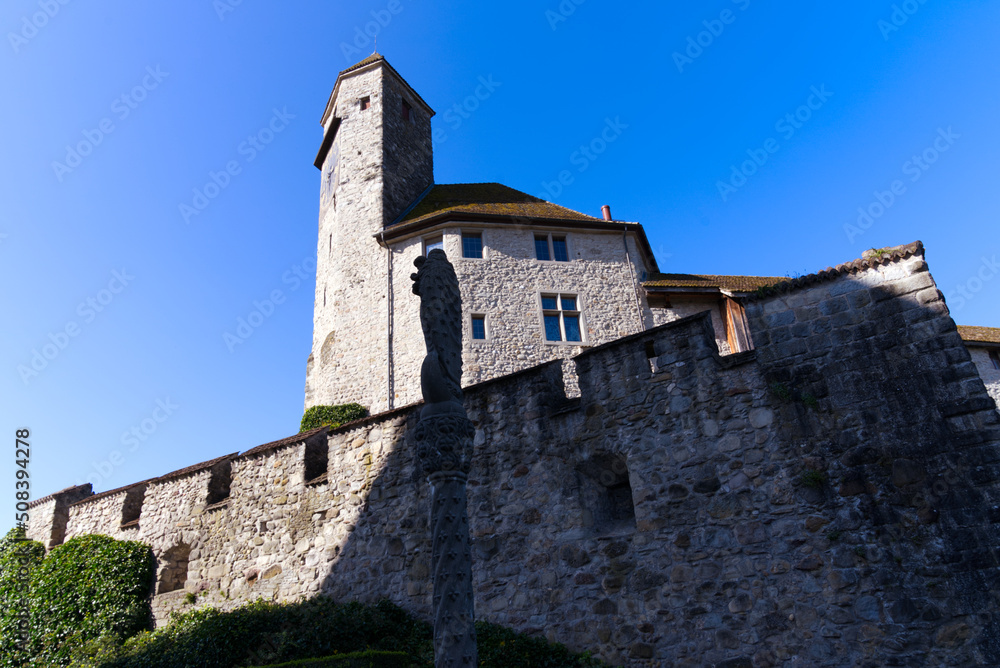 Medieval castle of Rapperswil-Jona at the old town on a sunny spring day. Photo taken April 28th, 2022, Rapperswil-Jona, Switzerland.