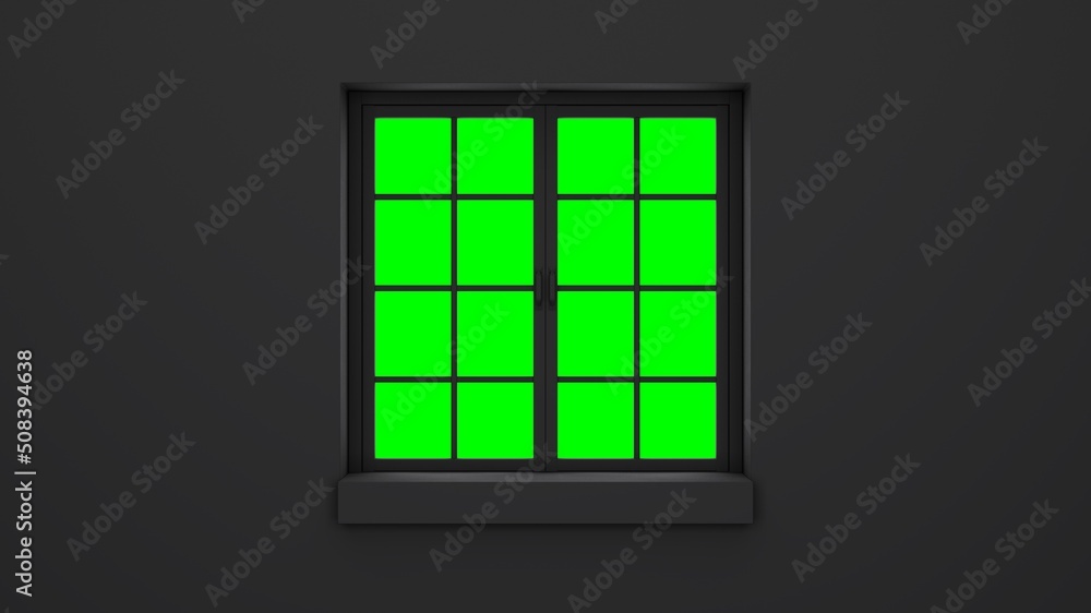 Black window with green chroma key.
3d rendering illustration.