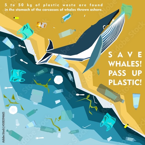 World oceans day, World Environment Day, Earth day, World Maritime Day concept vector illustration. Stop plastic pollution. Keep the oceans clean. Save the marine life. Stop creating trash mutants