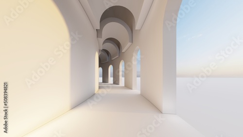 Architecture interior background empty arched pass 3d render