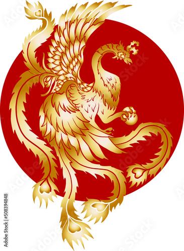 Beautiful line art of Phoenix for tattoo design on background.Phoenix vector for printing on shirt.Phoenix vector illustration for doodle art and coloring book on white isolated background.