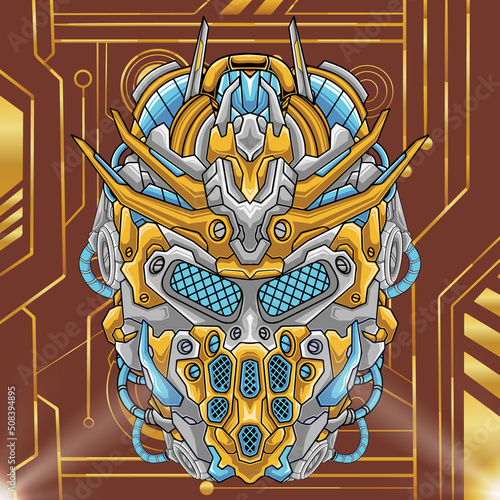 Cyborg warrior robot head character detail