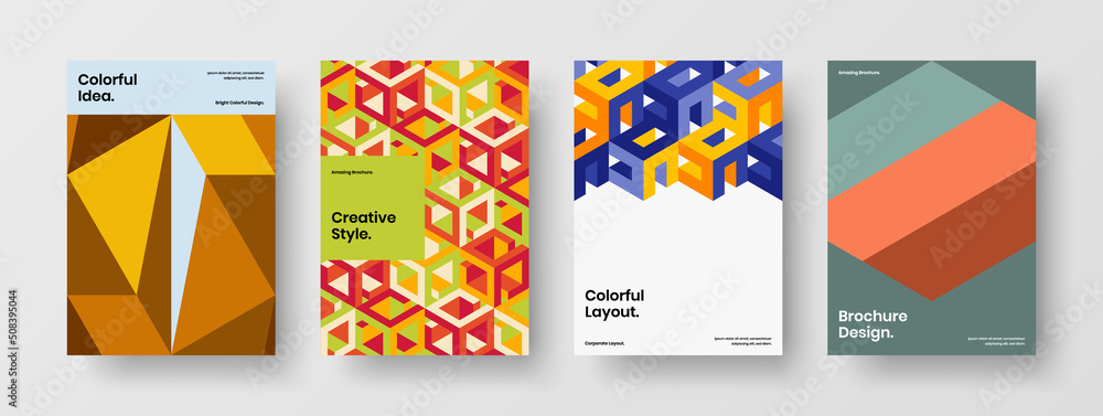 Simple mosaic tiles front page concept bundle. Premium book cover A4 vector design layout collection. Simple mosaic tiles front page concept bundle. Premium book cover A4 vector design layout collection.