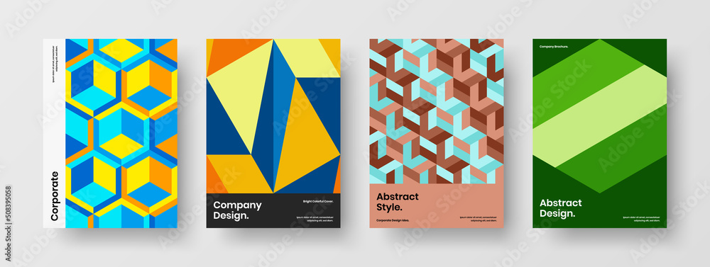 Modern annual report vector design template bundle. Original geometric shapes booklet concept composition.