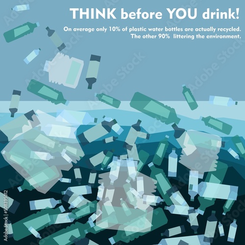 World oceans day, World Environment Day, Earth day, World Maritime Day concept vector illustration. Stop plastic pollution. Keep the oceans clean. Save the marine life. Stop creating trash mutants