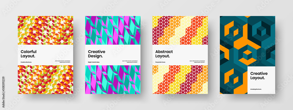 Fototapeta premium Vivid mosaic hexagons banner concept collection. Minimalistic poster vector design illustration composition.