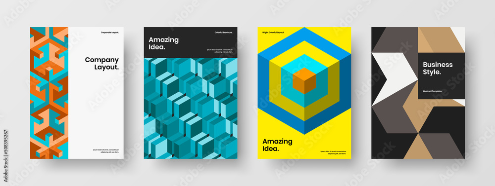 Unique booklet design vector concept composition. Premium mosaic pattern corporate brochure illustration bundle.