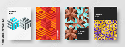 Original handbill A4 design vector concept collection. Unique geometric pattern catalog cover template set.