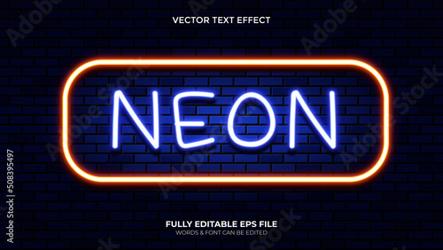 Editable Vector Blue Neon Text  Effect illustrator