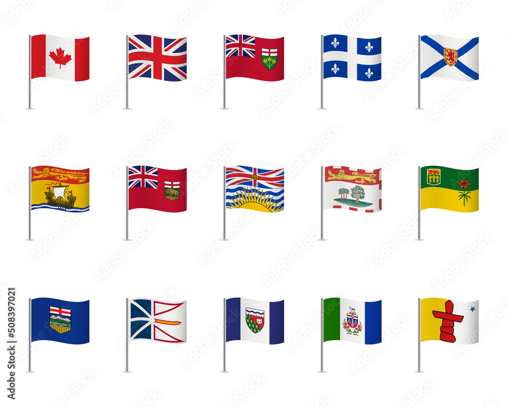 Canadian flags on white background. Vector icon set. Vector Illustration.   - obrazy, fototapety, plakaty 