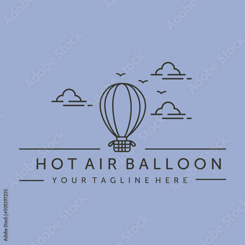 flying hot air balloon line art logo vector symbol illustration design