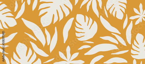 Monochromatic nature inspired shapes. Cute botanical shapes pattern, random cutouts of tropical leaves and flowers, decorative abstract art vector illustration	