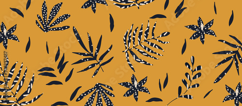 Nature inspired shapes. Cute botanical shapes pattern, random cutouts of tropical leaves and flowers, decorative abstract art vector illustration	