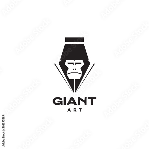 head gorilla with pencil art logo design vector graphic symbol icon illustration creative idea