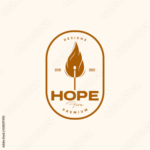badge with match fire flame vintage logo design vector graphic symbol icon illustration creative idea