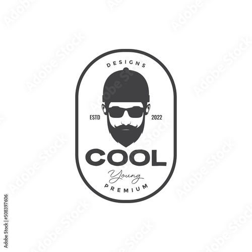 cool man with beard and beanie hat vintage logo design vector graphic symbol icon illustration creative idea