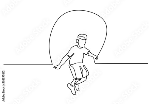 One continuous single line of little boy play rope isolated on white background.