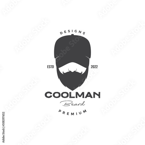 face vintage cool man with hat and beard logo design vector graphic symbol icon illustration creative idea