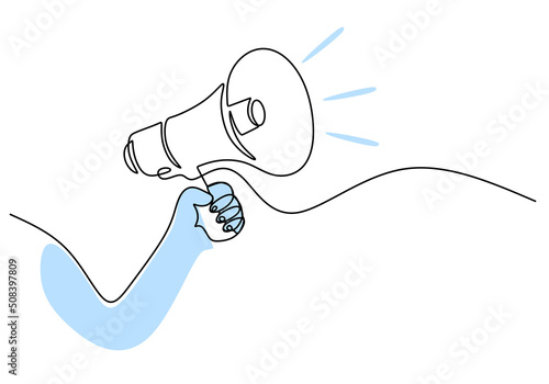 One continuous single line of hand hold horn isolated on white background.