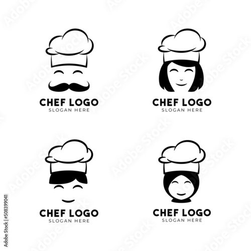 Chef character logo collection with man chef, girl, cute, and hijab concept