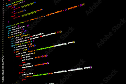 Colorful code background. javascript code on computer screen. Software developer coding screen
